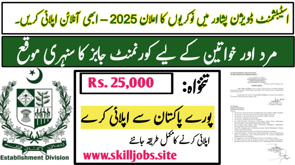 Establishment Division Peshawar Jobs 2025 – Apply Now for Government Driver Vacancy in KPK