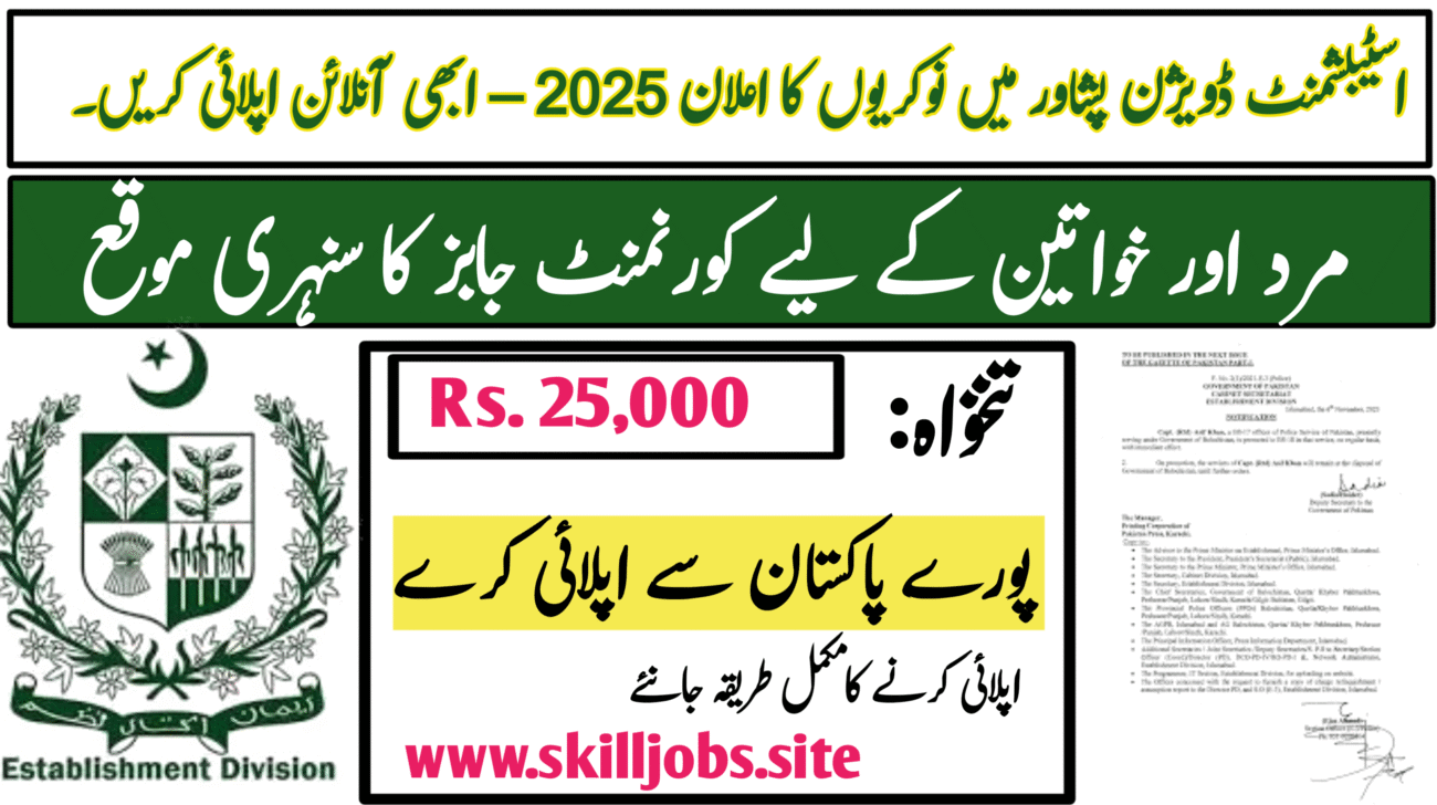 Establishment Division Peshawar Jobs 2025 – Apply Now for Government Driver Vacancy in KPK